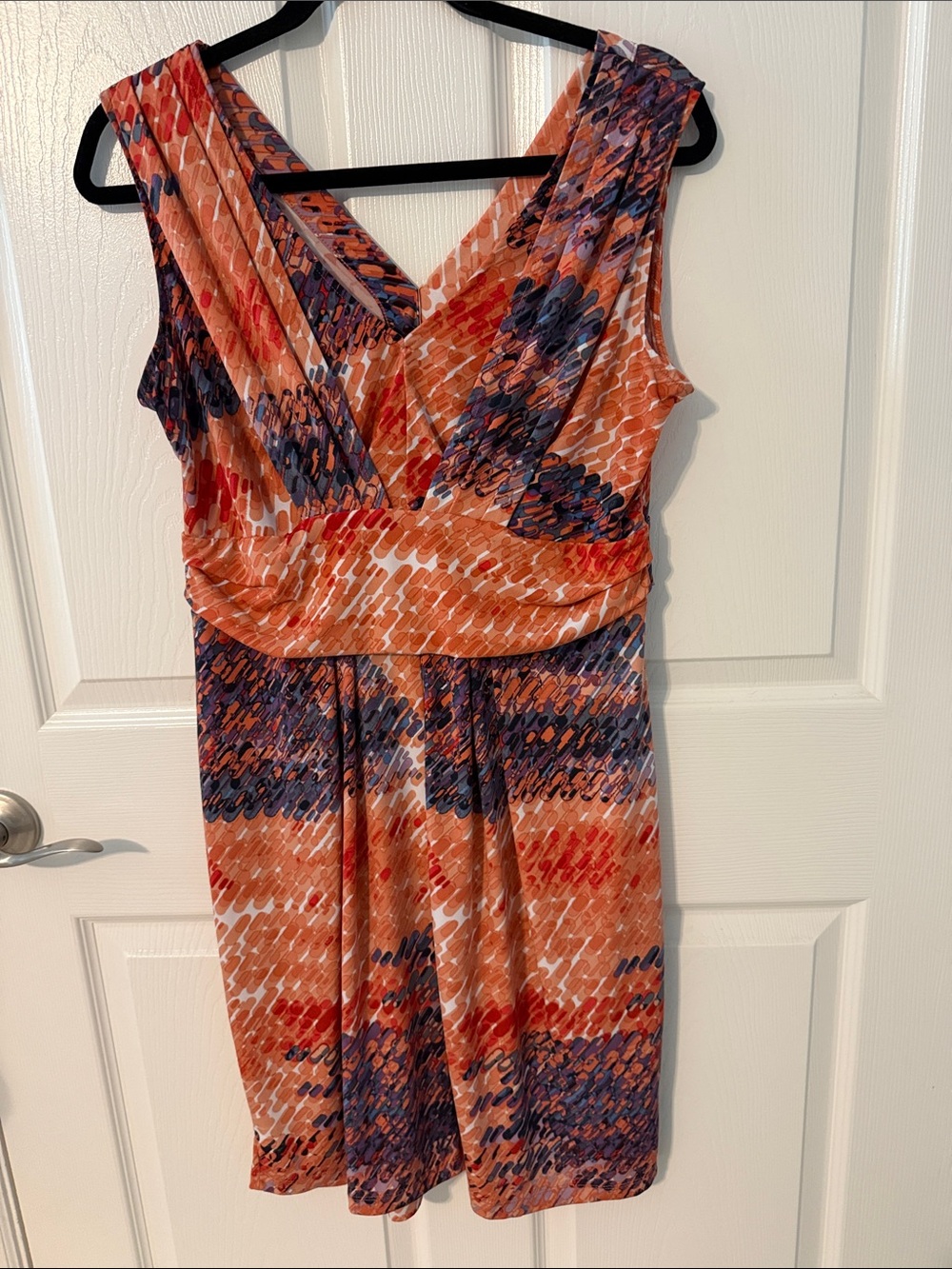Sleeveless V-Neck Midi Dress in Orange and Navy